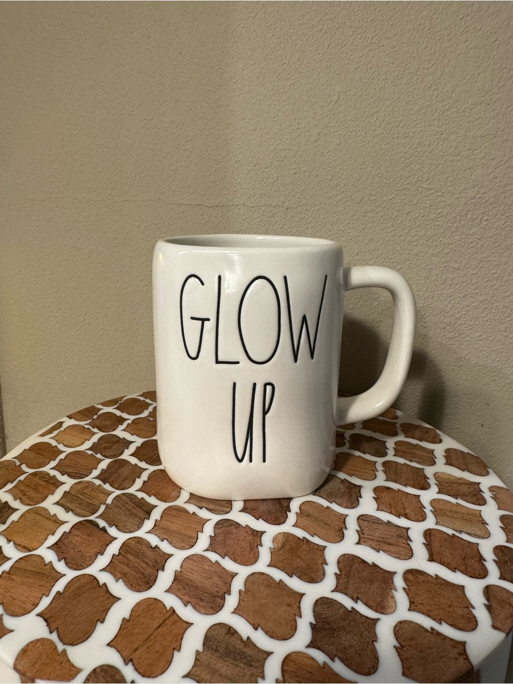 Rae Dunn Glow Up White Ceramic Coffee Mug - Inspirational Tea Cup